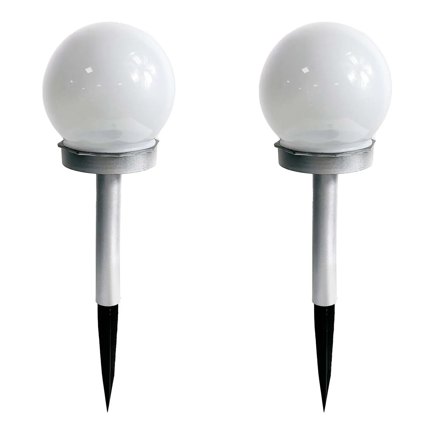 4iQ Zestaw 2 lamp solarnych LED RGB AURA srebrnych śr. 10 cm