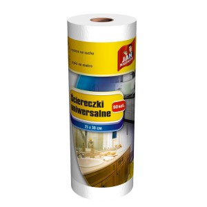 Rolka uniwersalnych ścierek, 50 szt., 25x30 cm, do czyszczenia na sucho i na mokro.