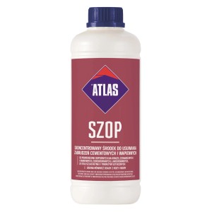Butelka środka czyszczącego Atlas Szop do płytek i akcesoriów.
