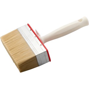 Pędzel płaski 140 mm z jasnym włosiem i białym uchwytem z otworem do zawieszania.