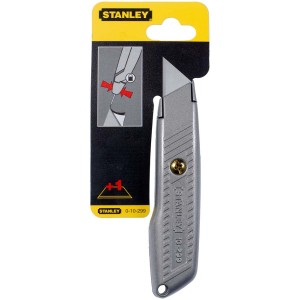 Nóż Stanley 299 E z ostrzem stałym, obudowa z odlewu cynkowego, zawiera 3 ostrza zapasowe.