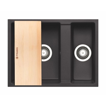 Pyramis Zlewozmywak TETRAGON 1,5-kom. z deską czarny - 59 x 44 cm