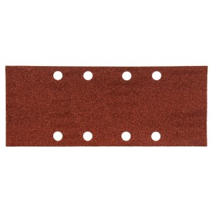 Papier ścierny t.b.t. do szlifierek oscylacyjnych, czerwono-brązowy, z otworami.