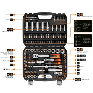 Neo Tools Zestaw kluczy nasadowych 1/2", 1/4" - 108 szt.
