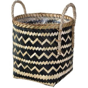 Dekoracyjna doniczka na zioła Doniczka z bambusa z uchwytami, czarno-naturalna.