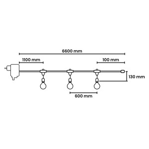 Rysunek techniczny dekoracyjnej lampy zewnętrznej z wymiarami.