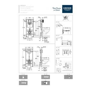 Rysunek techniczny zestawu WC: Wymiary i szczegóły montażu.