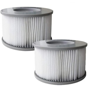 Zestaw 2 wkładów filtrujących do mobilnych wanien z hydromasażem, białe lamele i szara obwódka.