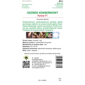 Opakowanie nasion ogórka konserwowego 'Partner F1'. Nasiona ogórków do ogrodu.