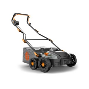 Elektryczny wertykulator t.b.t. z koszem na trawę do pielęgnacji ogrodu.