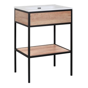 t.b.t. szafka pod umywalkę z półką, dekor drewniany i czarna metalowa rama.