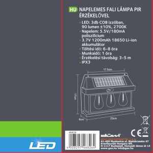 Düwi Kinkiet solarny TALIN 3 SOLAR PIR Sensor 2700K 3x90lm czarny