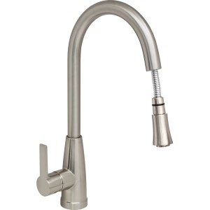 t.b.t. Jednouchwytowa bateria kuchenna ze stali nierdzewnej z wyciąganą wylewką.