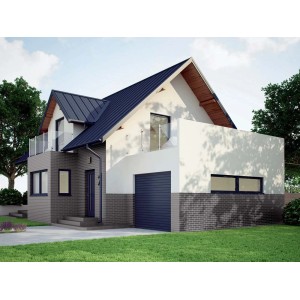 Fasada domu z cegłami elewacyjnymi t.b.t. w kolorze szarym i białym. Dekoracyjne Kamienie i klinkier.