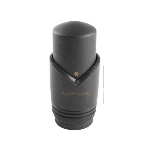 Czarna głowica termostatyczna do instalacji grzewczych.