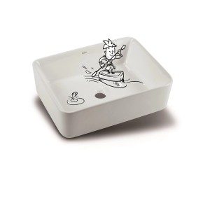 t.b.t. Umywalka nablatowa z motywem komiksowym. Ceramiczna umywalka łazienkowa.