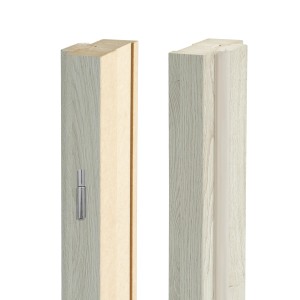 Ościeżnice drzwiowe t.b.t. o wyglądzie drewna, widok szczegółowy profilu i okucia.