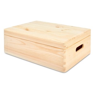 Drewniane pudełko z pokrywką, jasny kolor drewna, część kategorii pudełek do przechowywania.