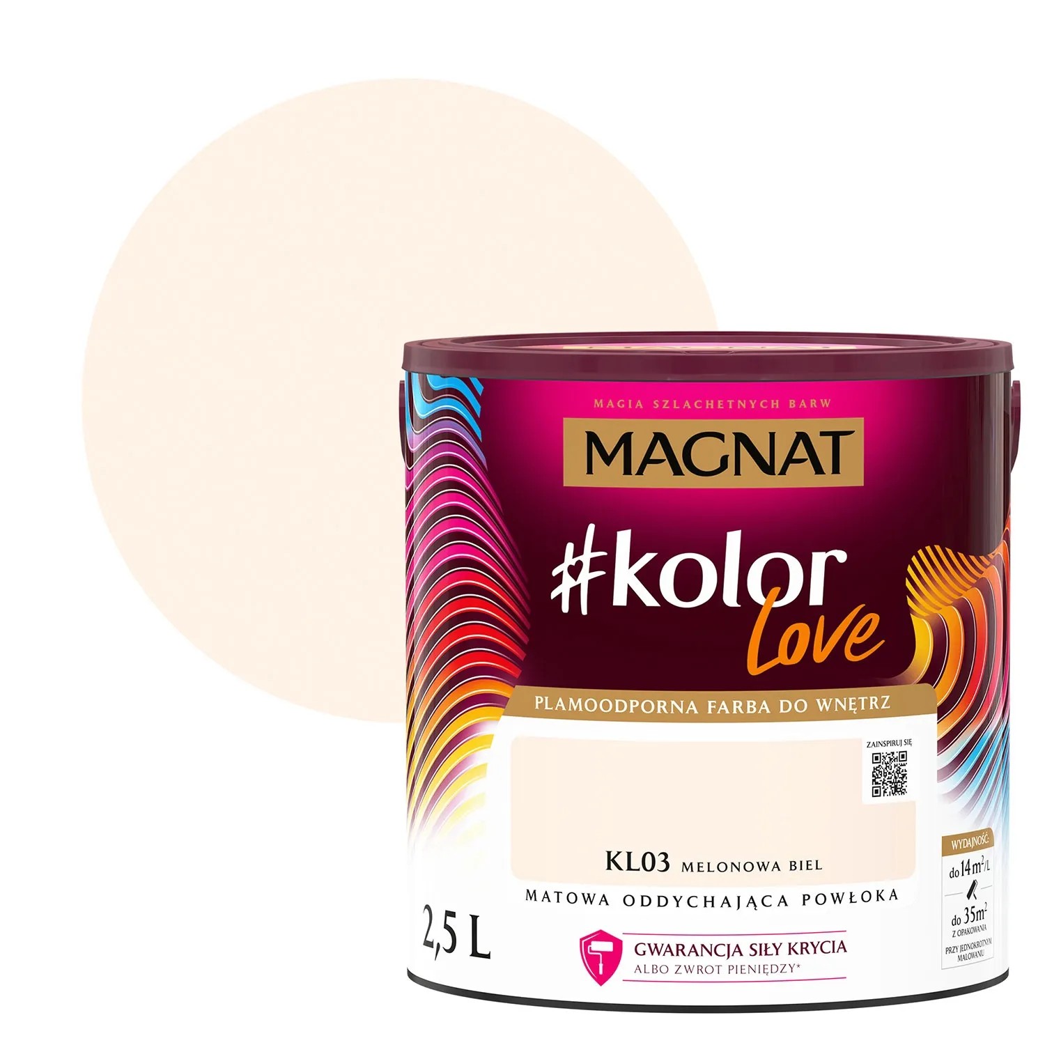 Farba Magnat #kolor Love KL03 Melonowa Biel, puszka 2,5L do wnętrz.
