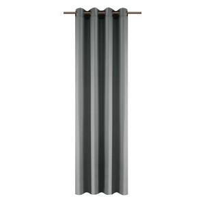 Szara zasłona t.b.t. z przelotkami, pasuje do karniszy.