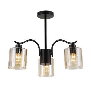 Candellux Lampa wisząca VISTO czarna 3xE27 40W klosz bursztynowy