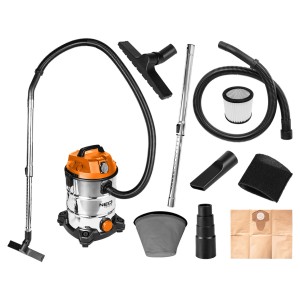 t.b.t. Odkurzacz do czyszczenia na sucho i na mokro z akcesoriami, takimi jak dysze, filtry i worki do odkurzacza.