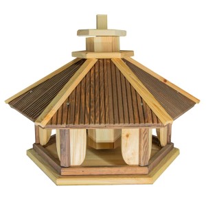 Drewniany karmnik dla ptaków w stylu pagody do ogrodu.