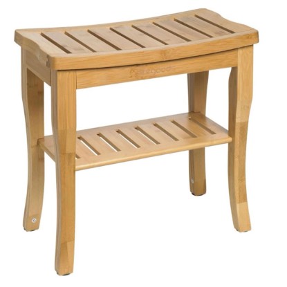 Stołek łazienkowy bambusowy z półką