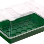 Zielona uniwersalna taca do wysiewu 38x24x6 cm z przezroczystą pokrywą do rozmnażania roślin.