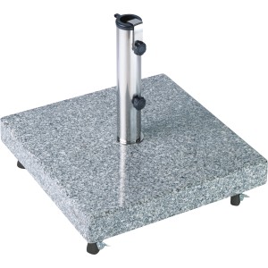 Szary granitowy stojak na parasol Denia, 38,5 kg, z kółkami i rurą ze stali nierdzewnej.