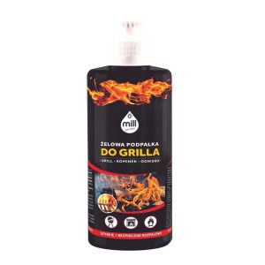 Czarna butelka żelu do rozpalania grilla z pompką dozującą.