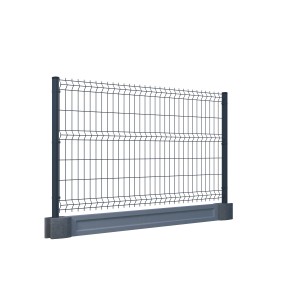 Szary panel ogrodzeniowy t.b.t. ze słupkami i kamieniem bazowym do ogrodu.