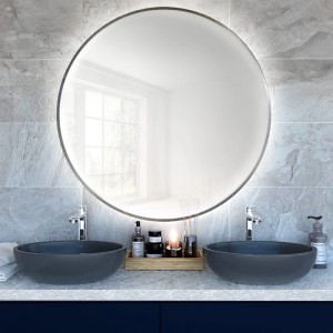 Lustro LED Bright Round Srebrne Zimne 70x70 cm