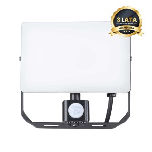 Reflektor LED z czujnikiem ruchu, białe światło z czarnym uchwytem.