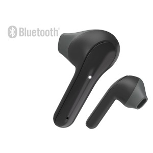 Zbliżenie na czarne słuchawki Bluetooth t.b.t.