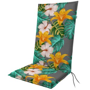 Poduszka na krzesło ogrodowe z tropikalnym wzorem kwiatowym. Wygodne siedzisko do użytku na zewnątrz.