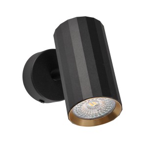 Czarny kinkiet/lampa ścienna t.b.t. ze złotym detalem.