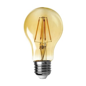 Żarówka LED E27 t.b.t. z ciepłym białym światłem i przezroczystym szkłem.