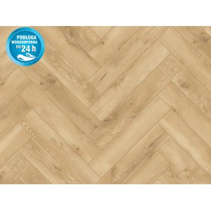 Jasny, wodoodporny panel podłogowy w jodełkę.