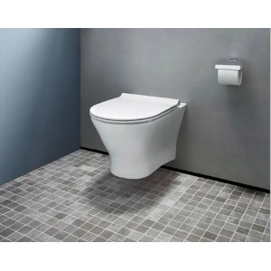 Zestaw WC t.b.t. wiszący, biały, z uchwytem na papier toaletowy.