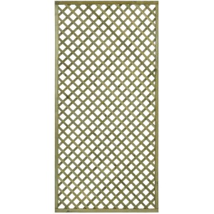 Drewniana kratka do ogrodu i pergoli, zielona drewniana konstrukcja z rombami.