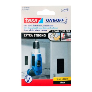 Rzepy Tesa On & Off, 10x50mm, czarne, 2 sztuki, bardzo mocne samoprzylepne.