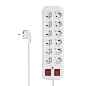 Biała listwa zasilająca z 10 gniazdami i włącznikiem, przedłużacz.
