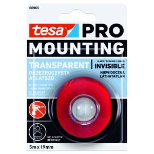 Tesa PRO Mounting przezroczysta taśma dwustronna, 5 m x 19 mm.