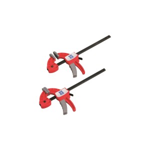 Zestaw 2 szt. mini ścisków jednoręcznych LUX, rozpiętość 125 mm, czerwono-szary.