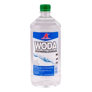 Butelka wody demineralizowanej, 1 litr, do różnych zastosowań.