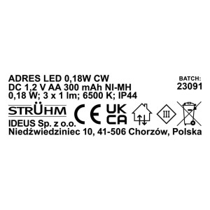 Struhm Kinkiet solarny na numer domu ADRES LED 0,18W 6500K 3x1lm IP44 czarny