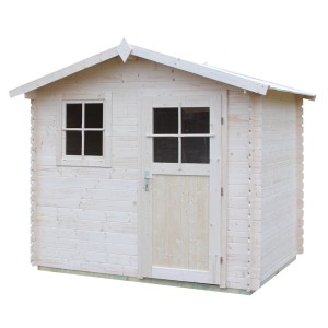 Drewniany domek ogrodowy t.b.t. z oknem i drzwiami, naturalny.