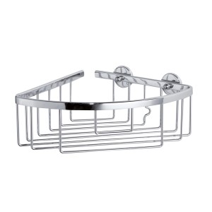 Chromowany narożny koszyk prysznicowy Tesa Aluxx z aluminium do montażu na ścianie w łazience.