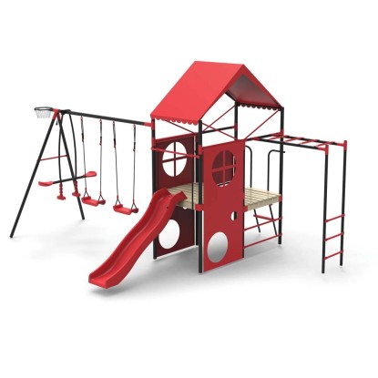 Plac zabaw Olaf czerwony metalowy - 339 x 468 cm, wys. 265 cm